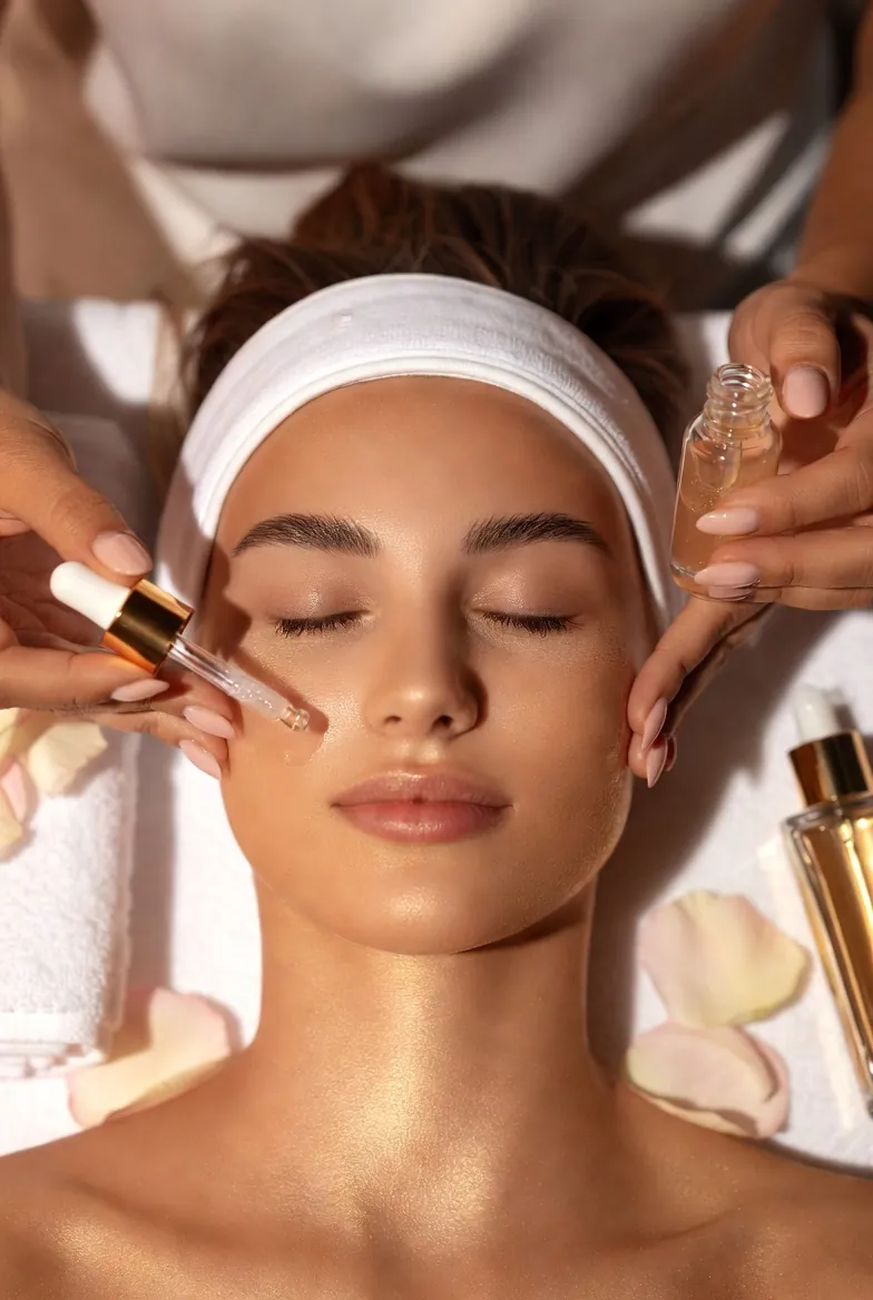 Application d'un sérum au compte-gouttes pendant un soin du visage